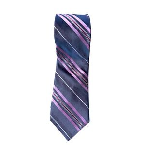 Mens Striped Silk Necktie Navy Blue Purple Lavender Made in USA Business Tie